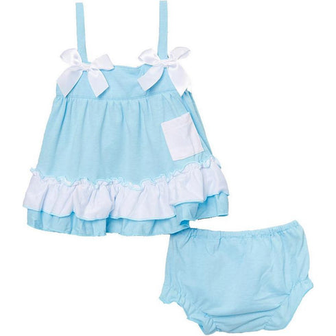 Baby Girls Light Blue Bow Ruffles Swing Top Set 9-24M - SophiasStyle.com